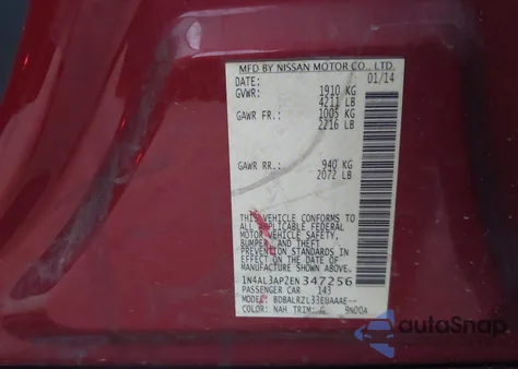 2014 Nissan Altima 2.5 S from USA, damaged, VIN 1N4AL3AP2EN347256